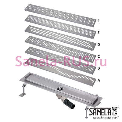 Нержавеющий водоотводящий желоб, 750мм SLKN 03A(X) - SLKN 03F(X) арт: 69031 Sanela Чехия (фото, схема)